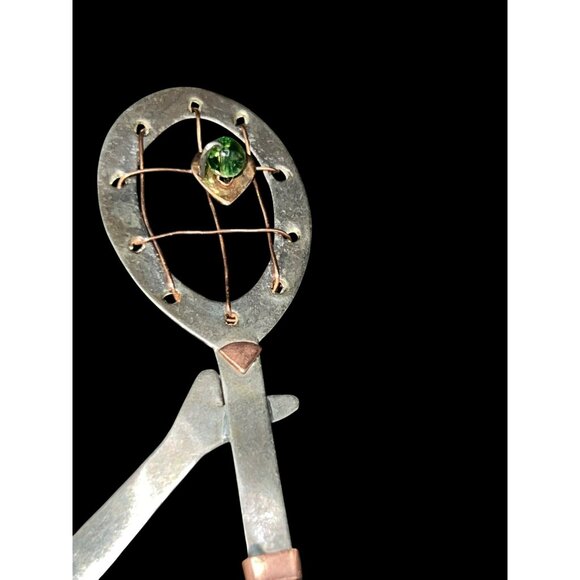 Tennis Girl Ornament Mixed Metals Legs Move Gemstones Silver Copper Brass 7 x 3. - Picture 5 of 6